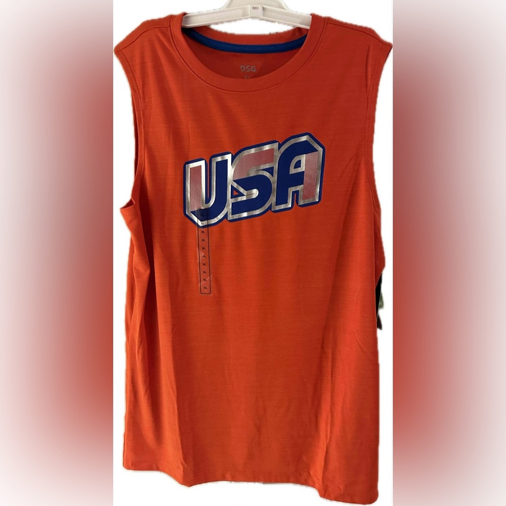 NWT DSG Boys Red USA Novelty Muscle Tank Top Crew Neck Size XL, moisture wicking